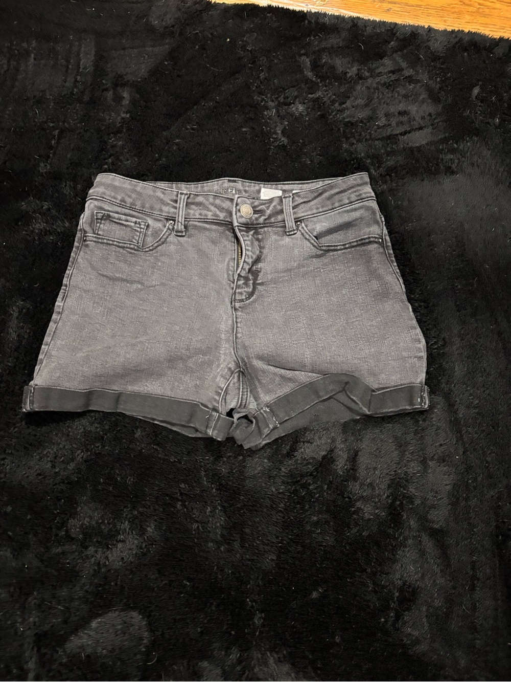 Time and Tru Washed Black Roll-Cuff Denim Shorts